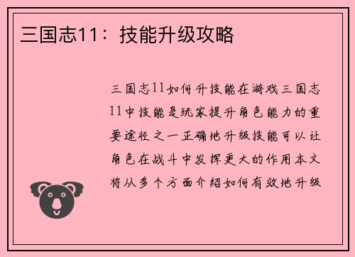 三国志11：技能升级攻略